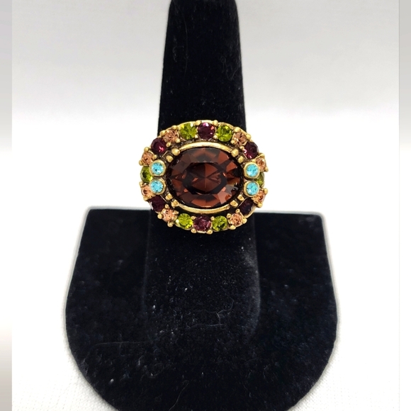 Heidi Daus East West Copper & Multicolored Crystal Antique Gold Finish Ring - Picture 3 of 10